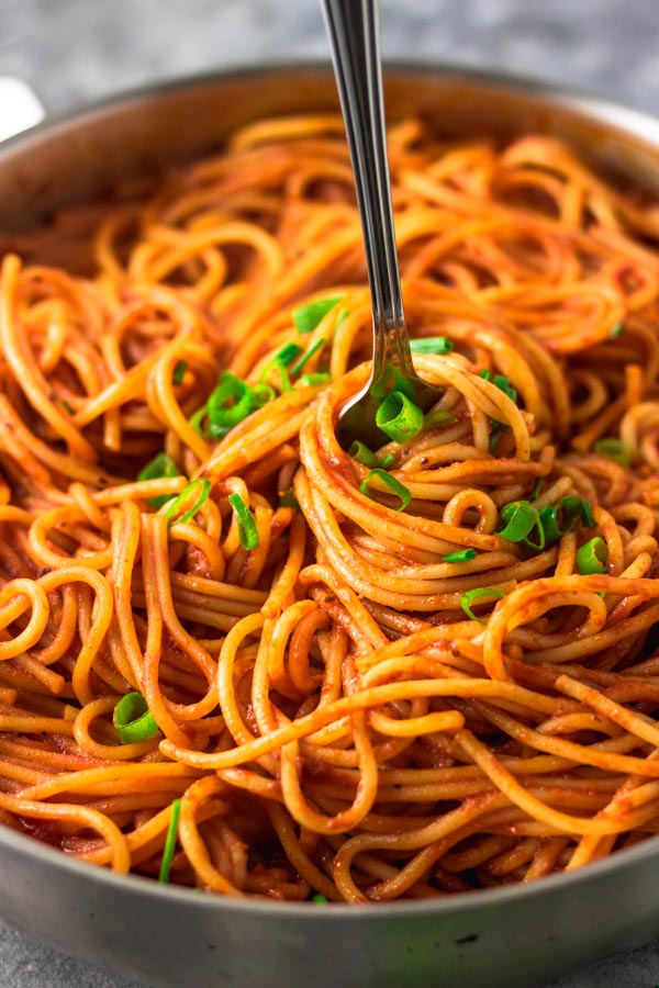 simple spaghetti recipe cooked in tomato sauce. 