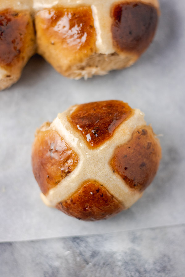 one glazed hot cross bun.