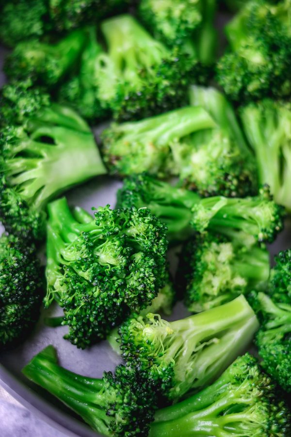 A close shot of cooked broccoli florets