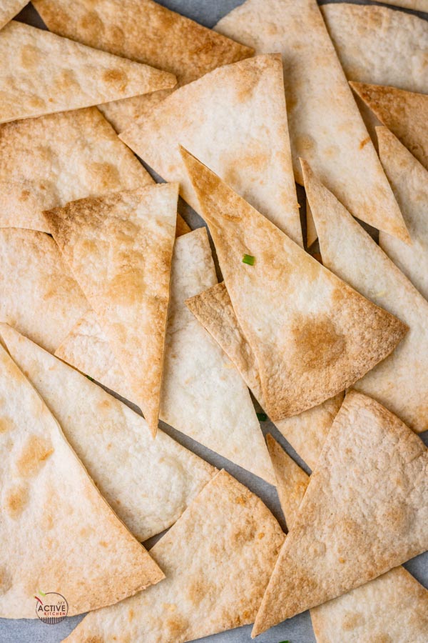 homemade baked flour tortilla chips.