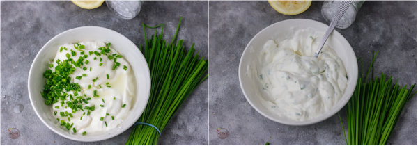 process shot of how to make sour cream and chive dip.