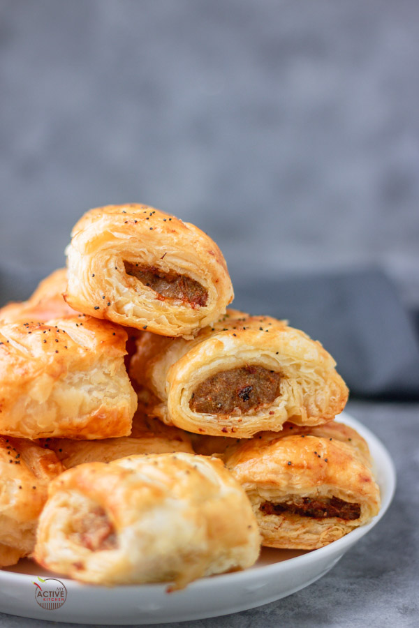 stack of mini sausage rolls.