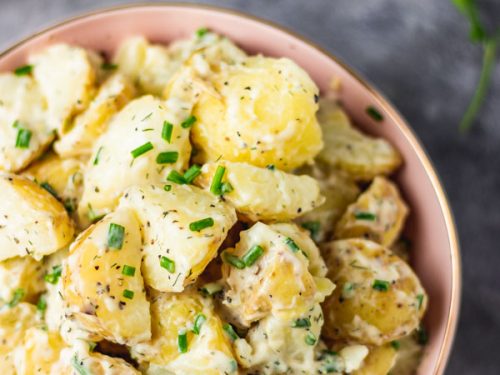 A bowl of potato salad.