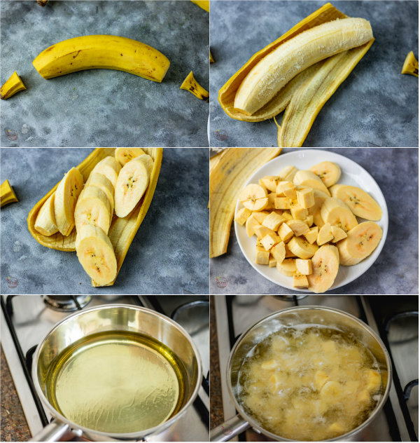 process shot of how to fry plantain.