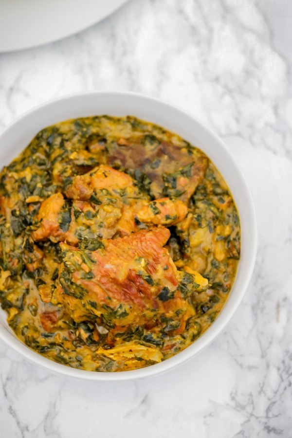 a bowl of bitter leaf soup. 