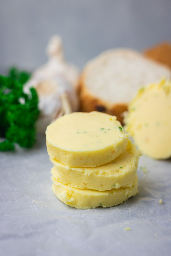 stark of sliced roasted garlic butter.