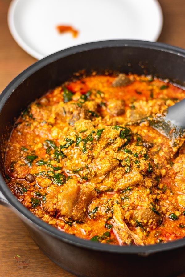 a pot of nigerian egusi soup.