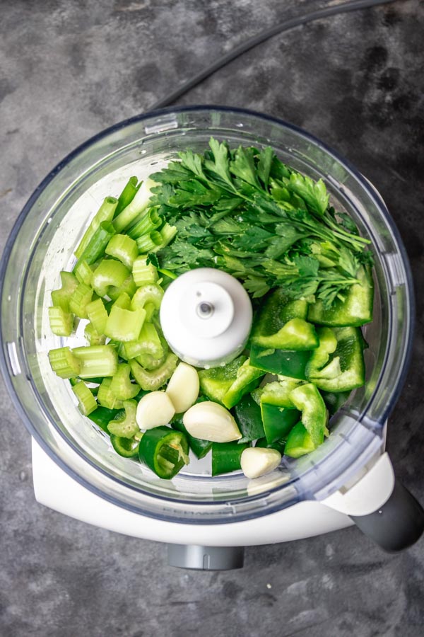 HERBS IN A FOOD PROCESSOR.