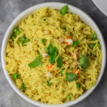 a bowl of yellow rice.