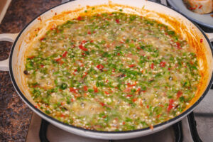 a pot of okra soup.