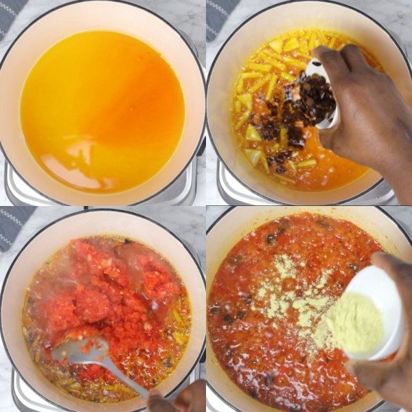 the process of sauteing aromatic and cooking pepper in oil.