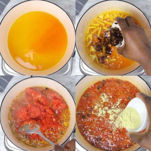 the process of sauteing aromatic and cooking pepper in oil.